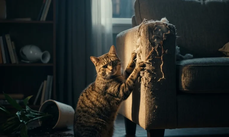 Cat scratching a sofa — a common sign of stress-driven destructive behavior